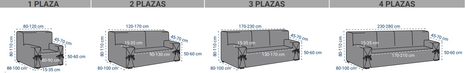 medidas funda sofa lazos hasta 4 plazas 